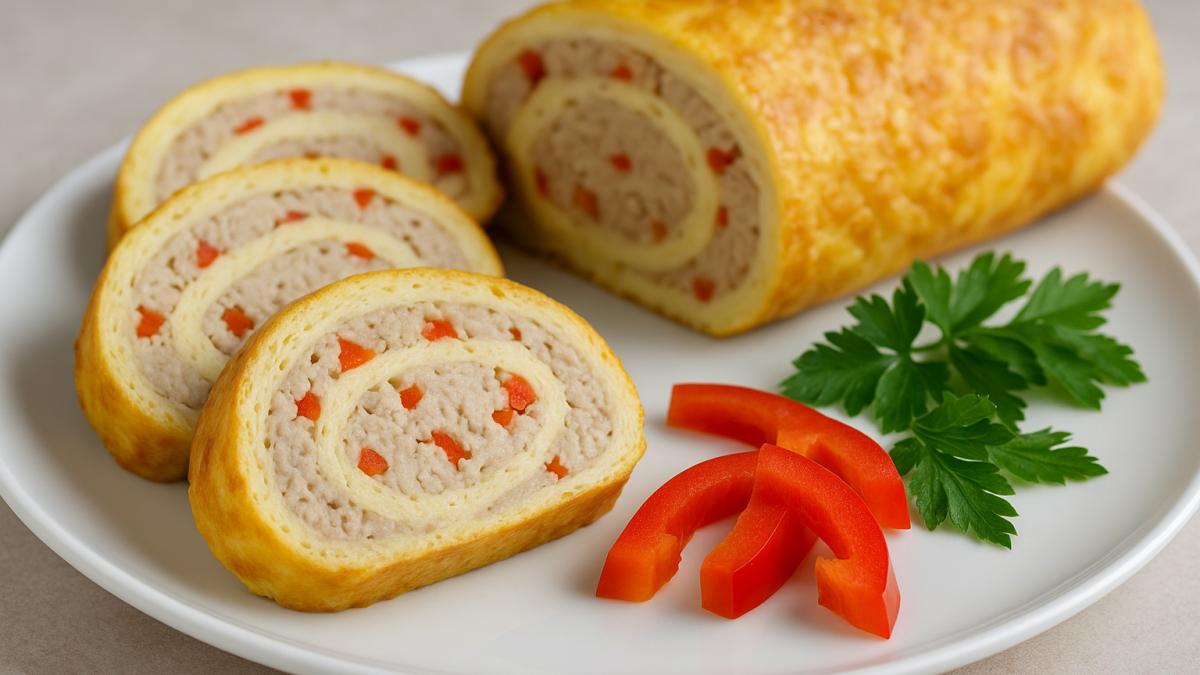 Сырно-яичный рулет с фаршем