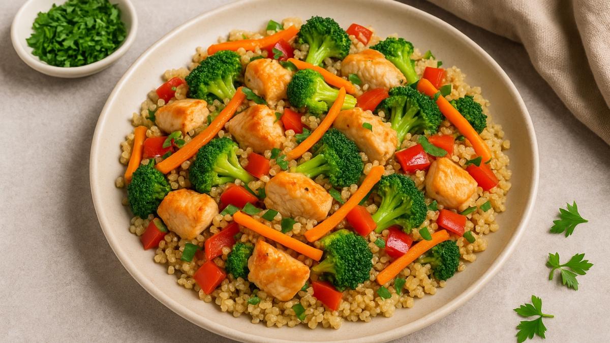 Киноа с овощами и курицей
