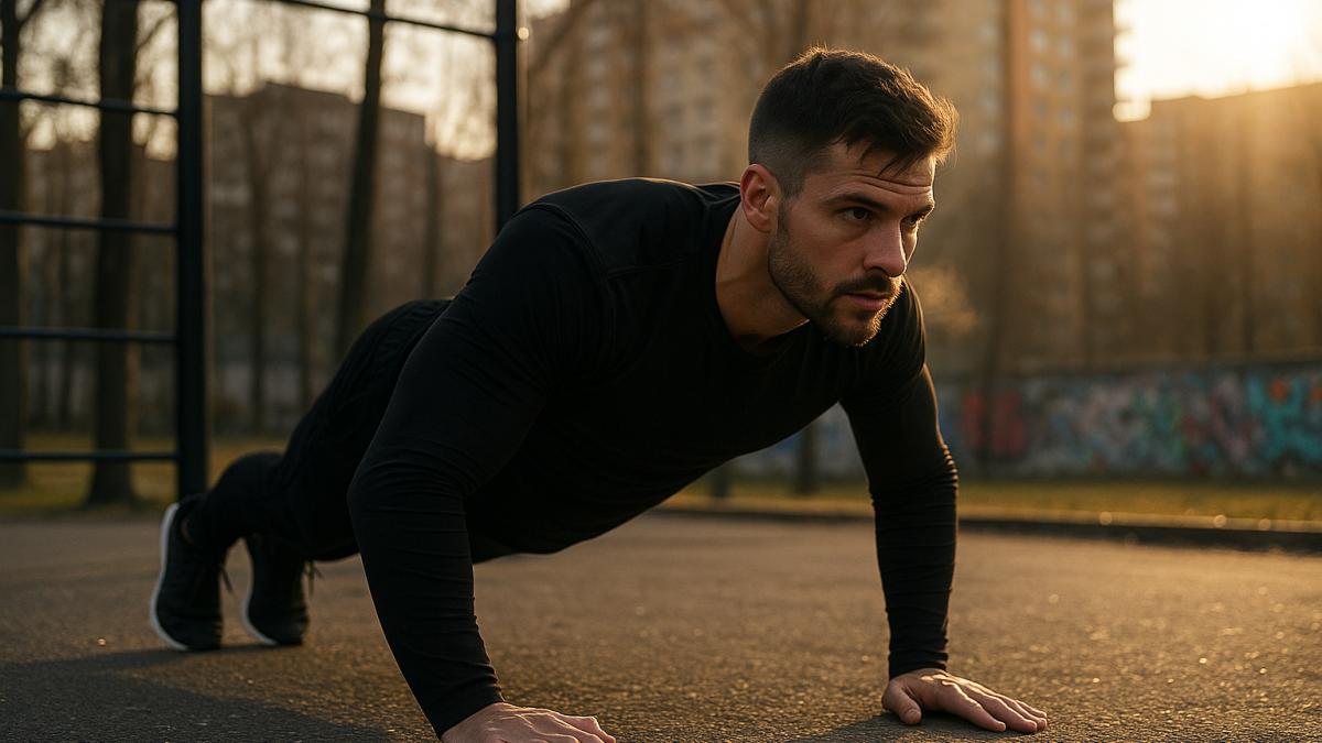 Тренировка бойца на улице Тренировка бойца на улице