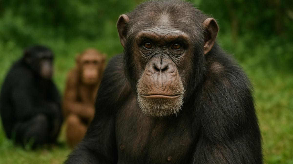 Альфа-самец шимпанзе в джунглях