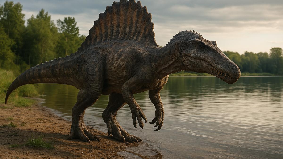 Реалистичный спинозавр у воды
