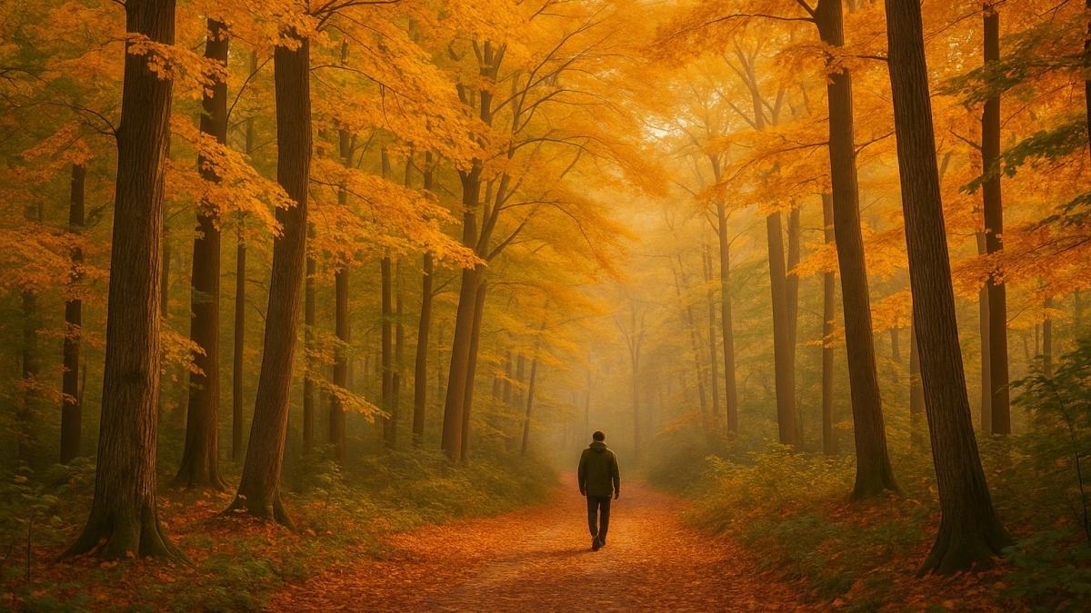 Туманное утро в осеннем лесу