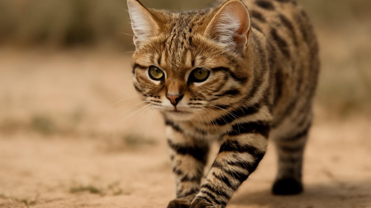 Черноногая кошка на пляже