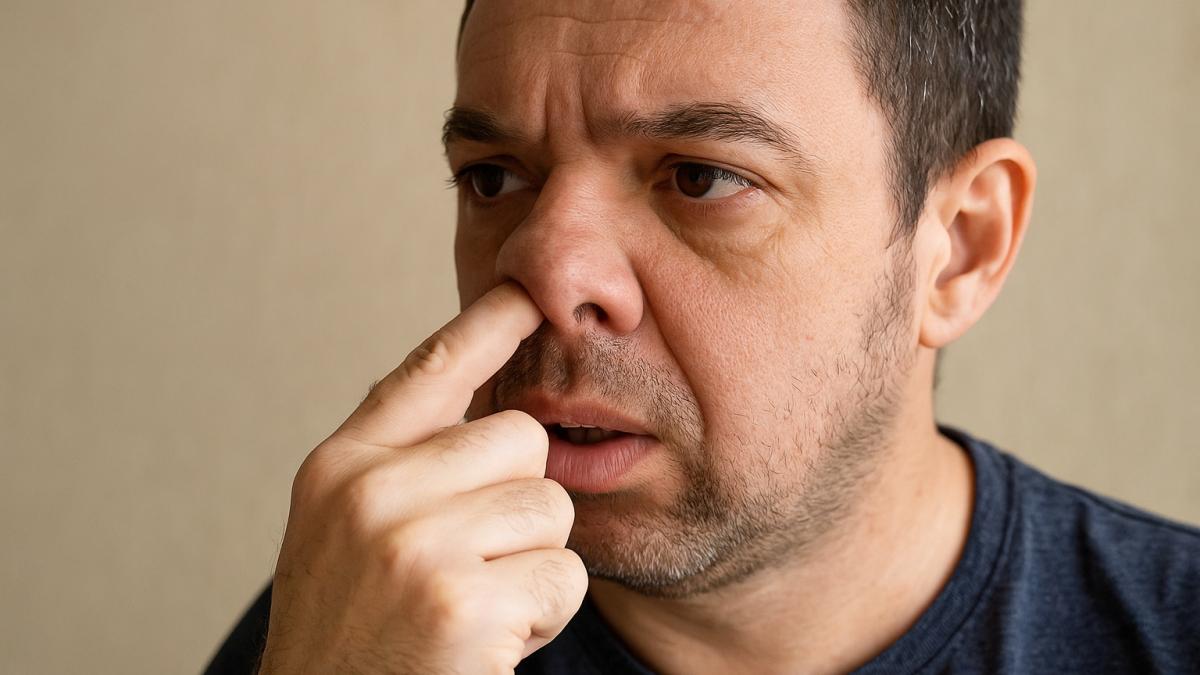 Мужчина ковыряет в носу