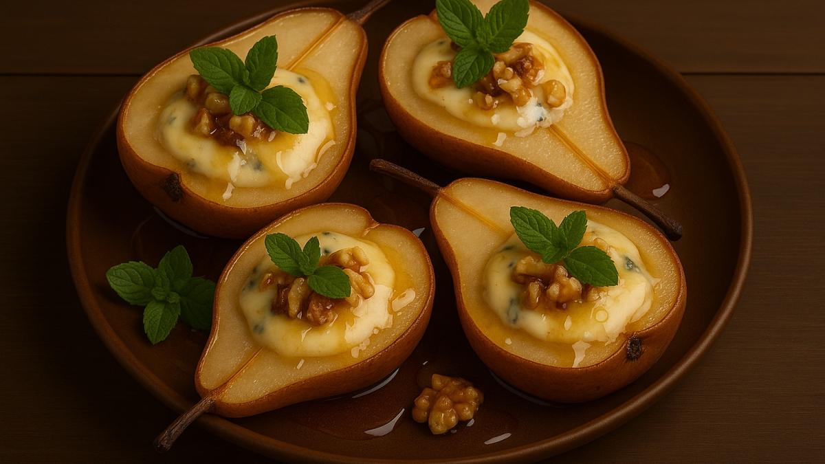 Груши, запечённые с сыром и мёдом