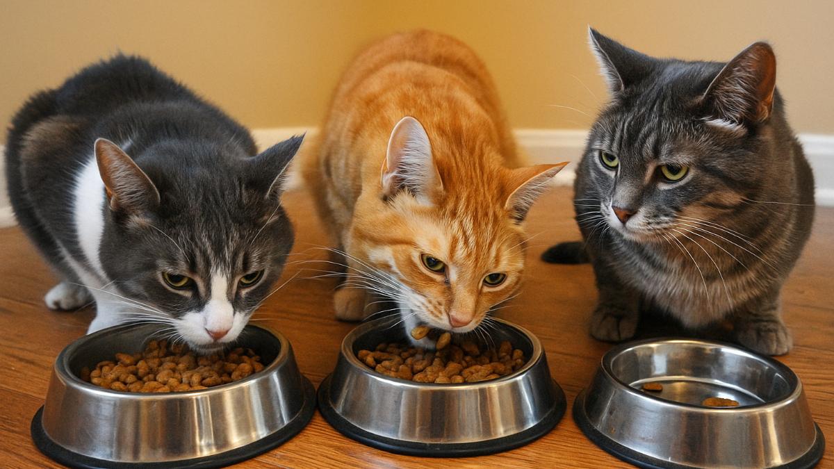 Кошки едят корм Кошки едят корм