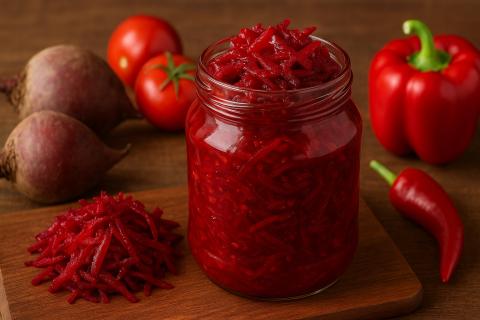 Приготовление свекольной икры с помидорами и специями по домашнему рецепту