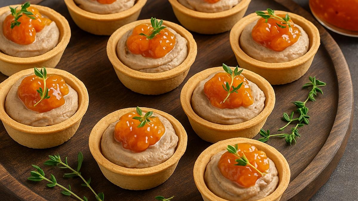 Тарталетки с печенью и морошковым джемом