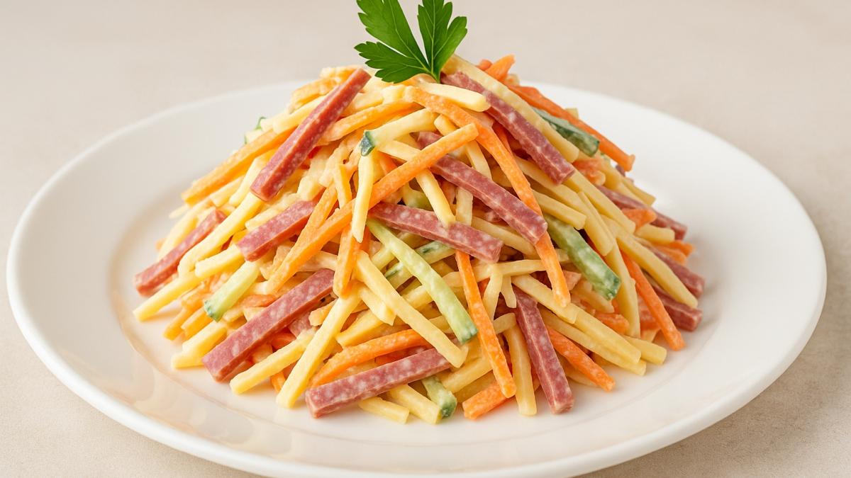 Салат "Соломка" с копченой колбасой и сыром
