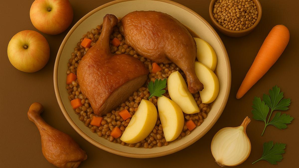 Гречка с уткой и яблоками