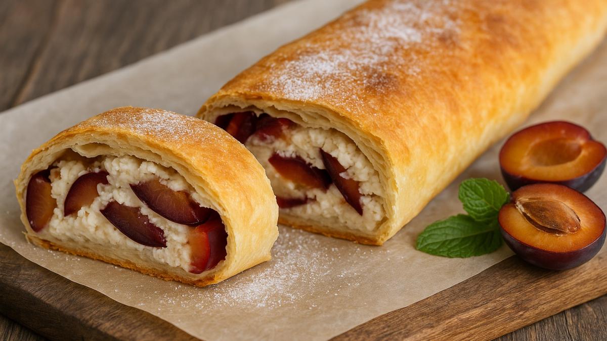 Штрудель с творогом и сливами