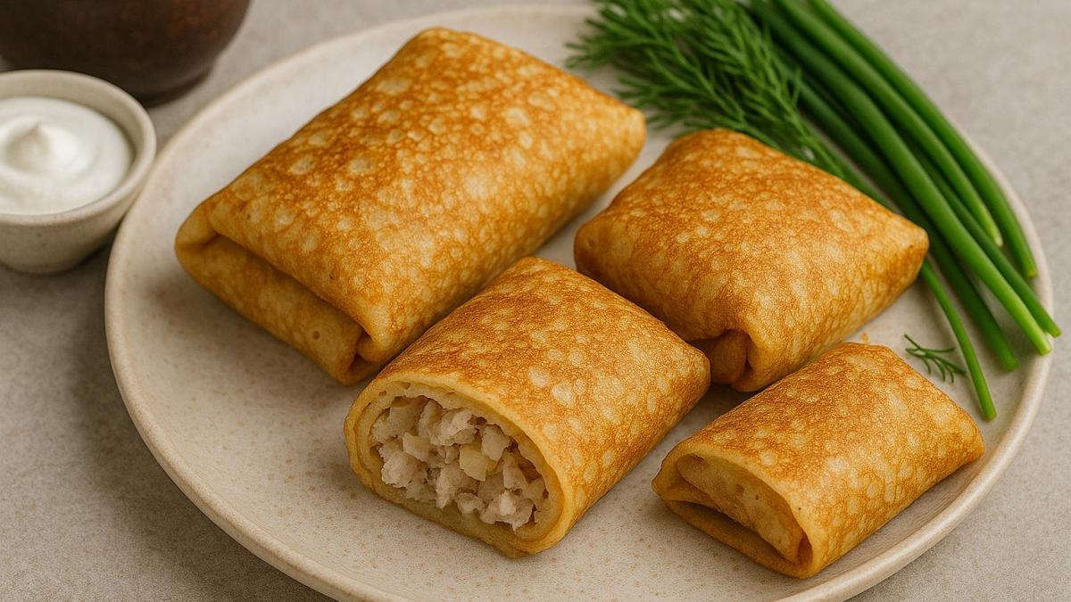 Блины с начинкой из рыбы и лука