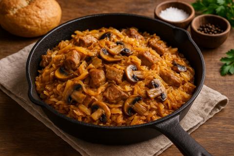 Тушеная капуста с грибами в сковороде получается сбалансированной и питательной Тушеная капуста с грибами в сковороде получается сбалансированной и питательной