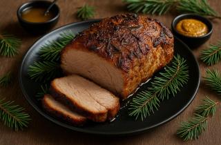 Свинина запекается с фруктами для получения сочного и ароматного мяса