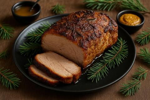 Свинина запекается с фруктами для получения сочного и ароматного мяса