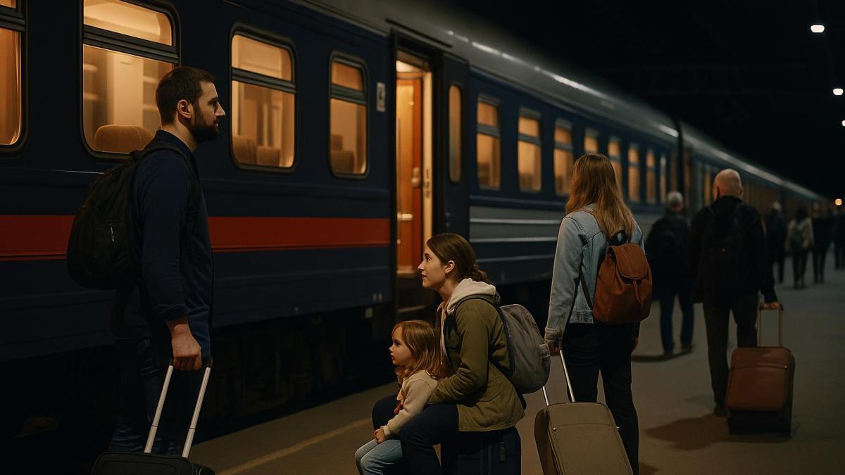 Пассажиры ждут поезд ночью