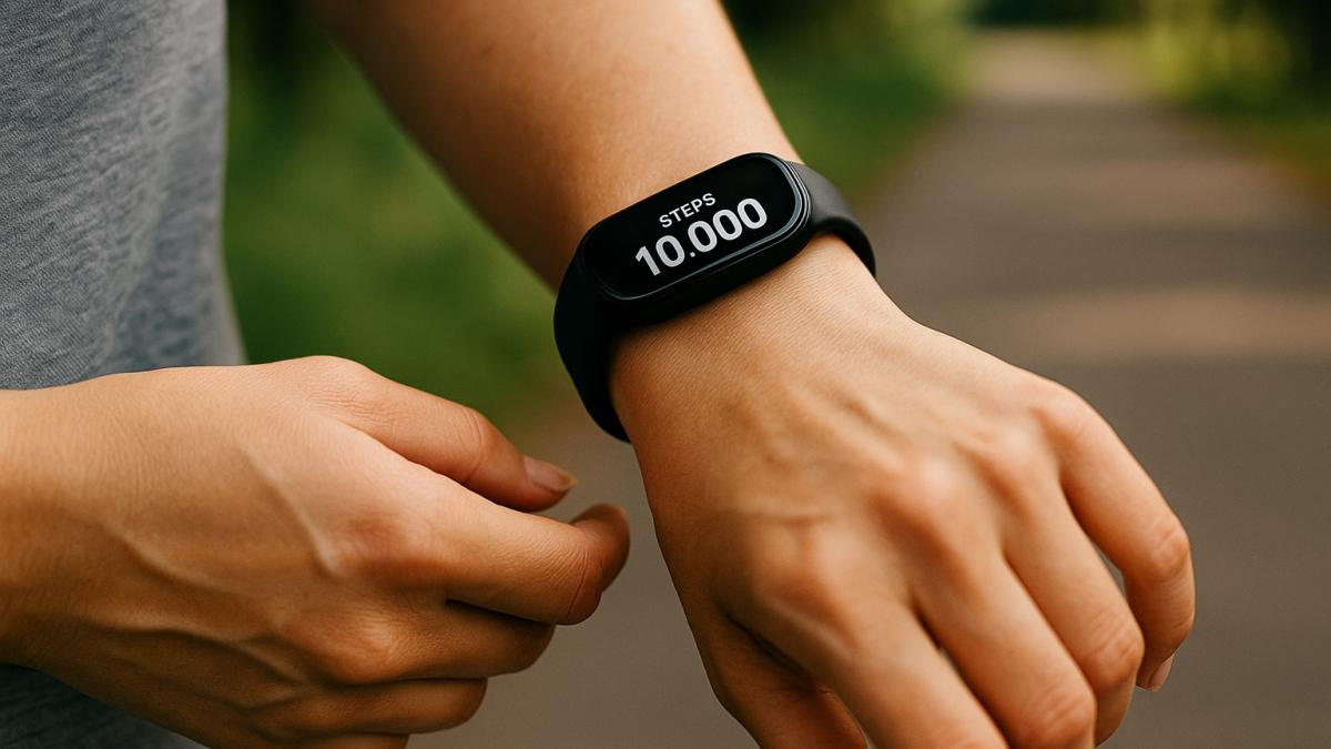 Фитнес-браслет на запястье человека крупным планом