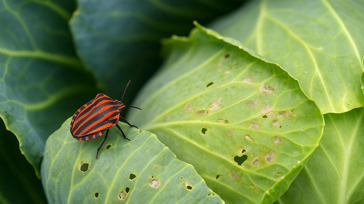 Капустный клоп на листе капусты