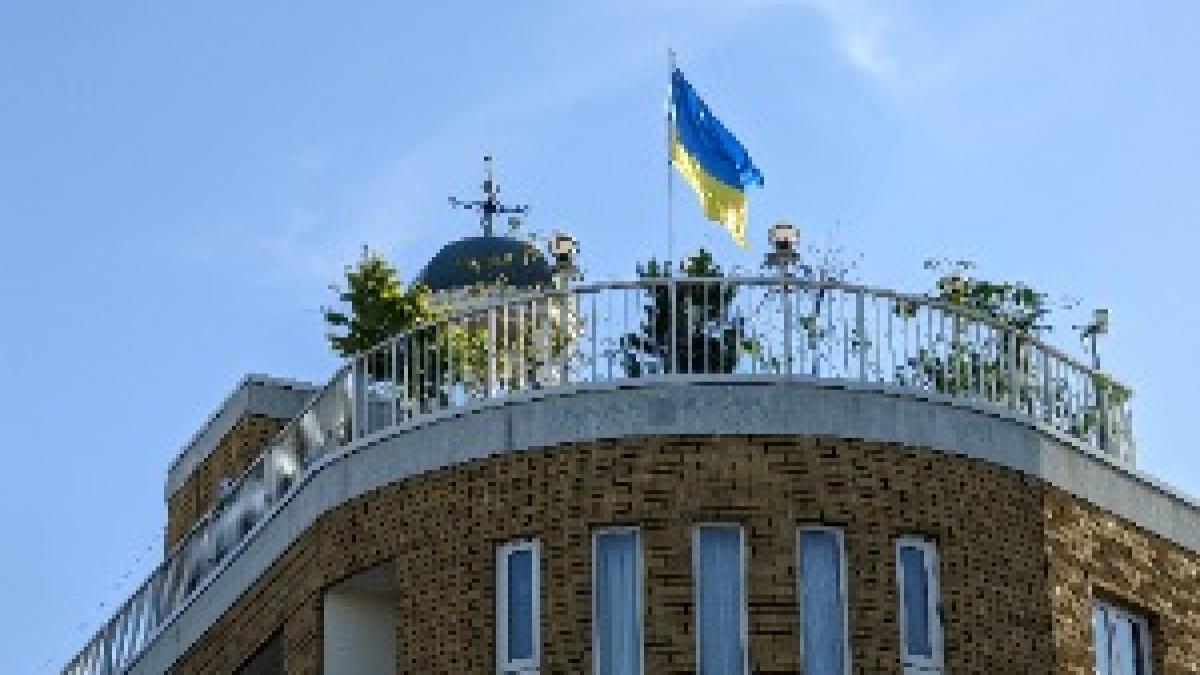 Ukraine flag in front of Setagaya-Daita Station Ukraine flag in front of Setagaya-Daita Station