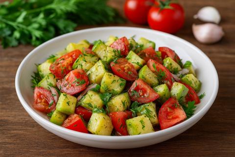Овощной салат с кабачками и морковью готовится с соевым соусом