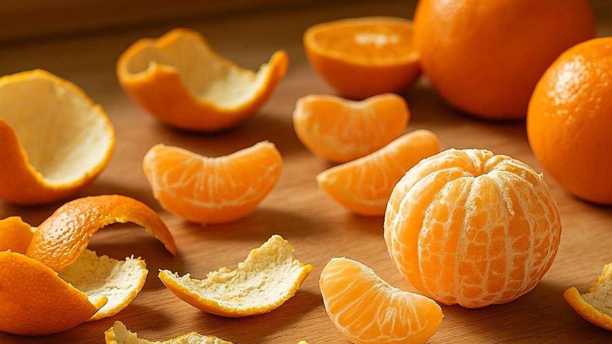 Мандариновые корки и очищенные мандарины