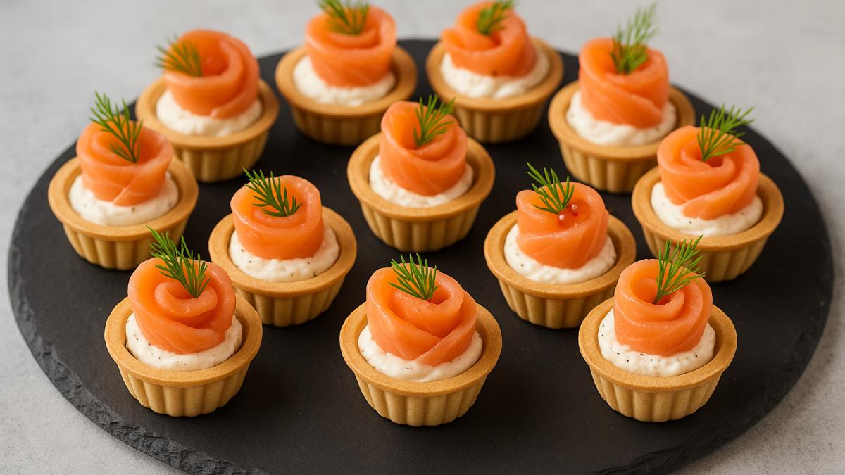 Мини-тарталетки с красной рыбой и крем-сыром