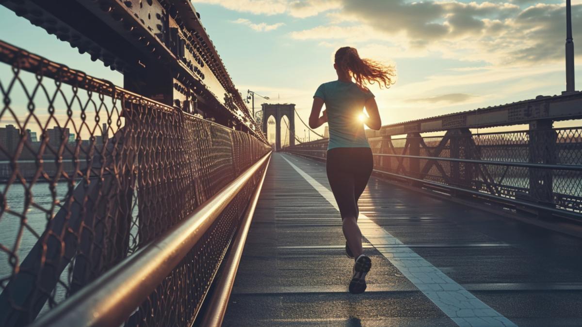 Девушка бежит рано утром