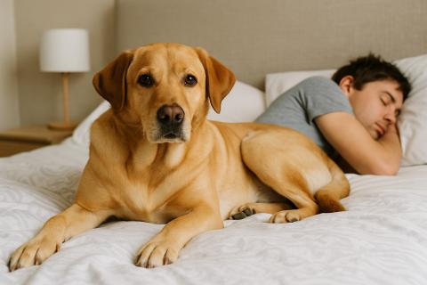 Собака остаётся в кровати из-за желания защищать хозяина