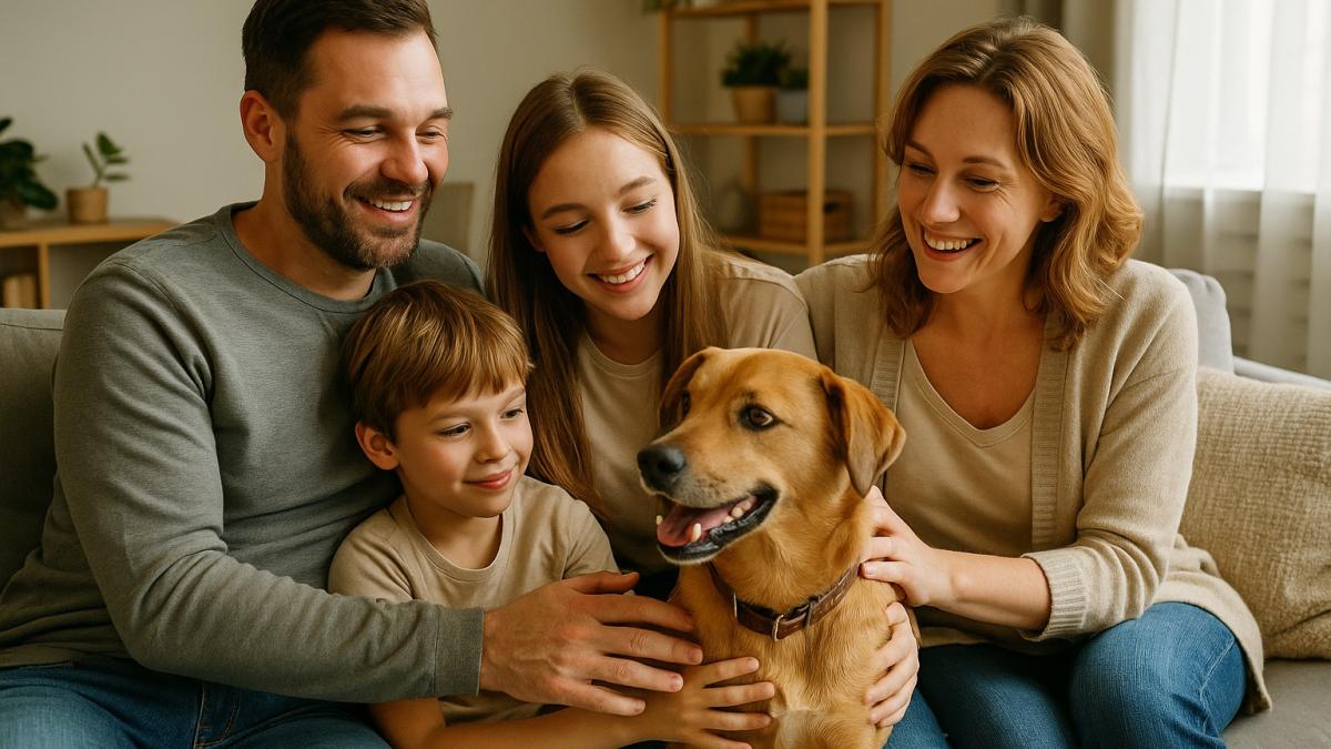 Семья с собакой дома