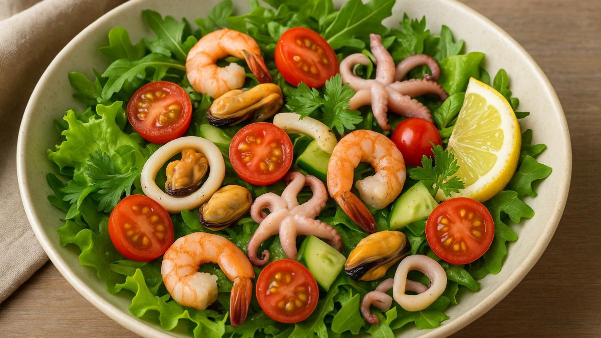 Салат с морепродуктами и зеленью