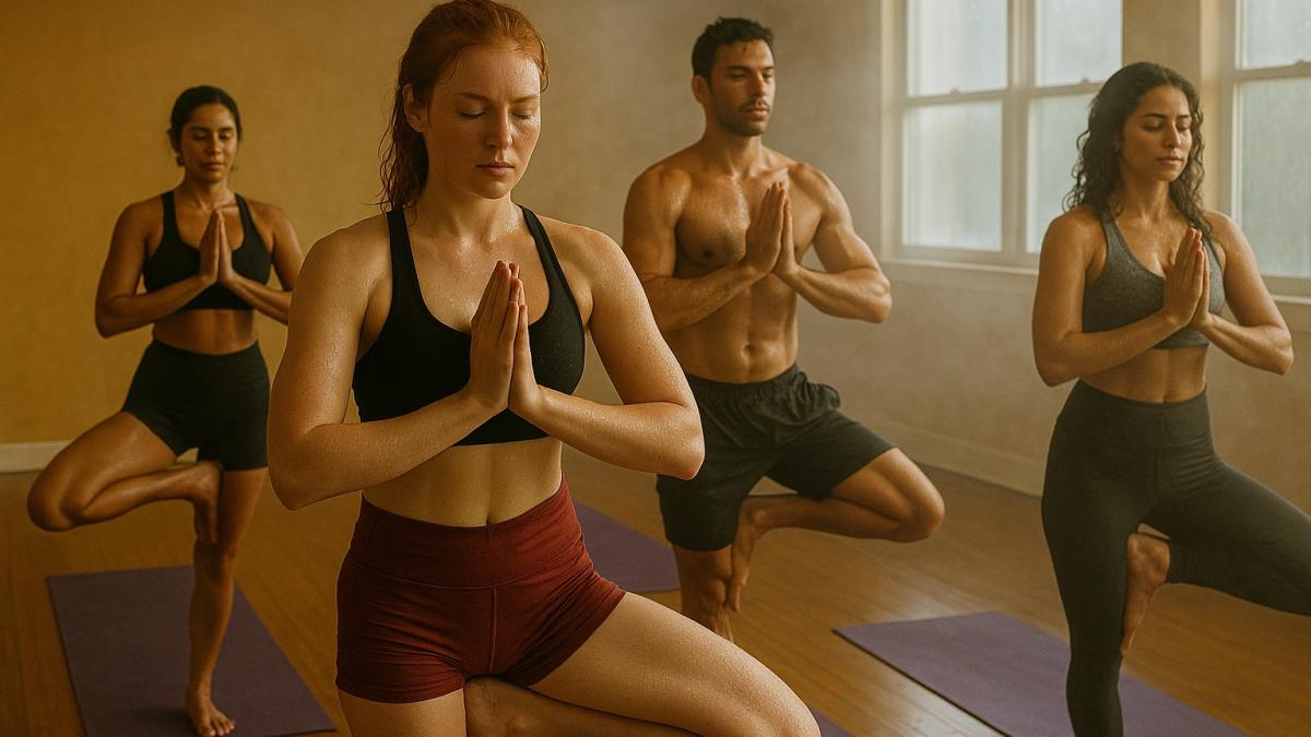 Групповое занятие горячей йогой