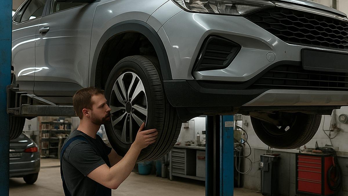 Осмотр подвески автомобиля в сервисе