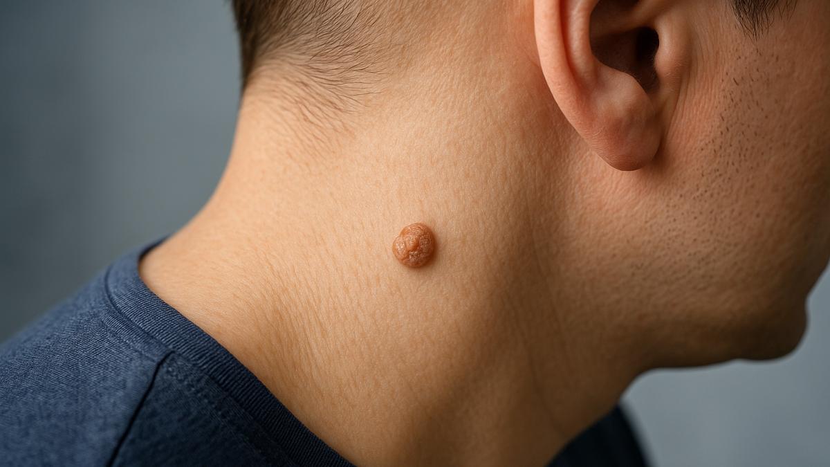 Папиллома на шее человека