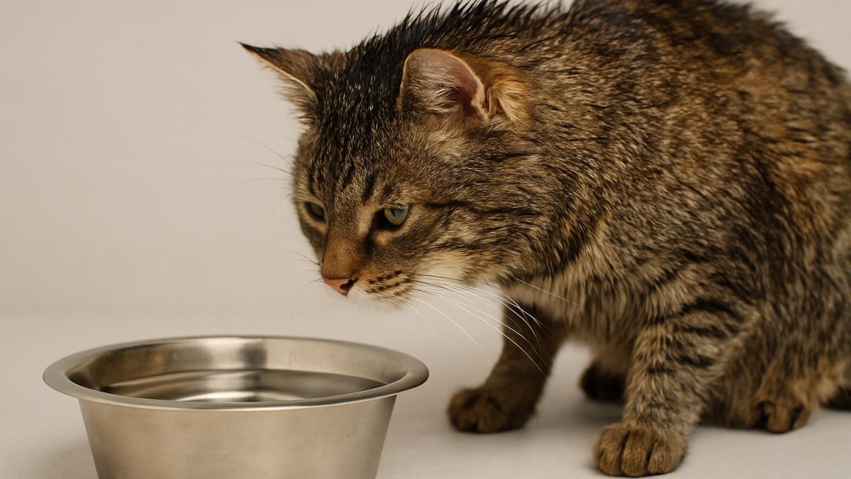Кот и миска с водой