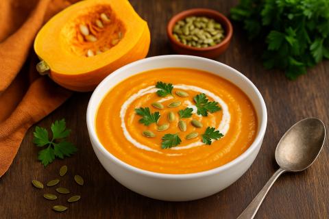 Консистенцию тыквенного супа-пюре регулируют сливками или бульоном после пюрирования — кулинары