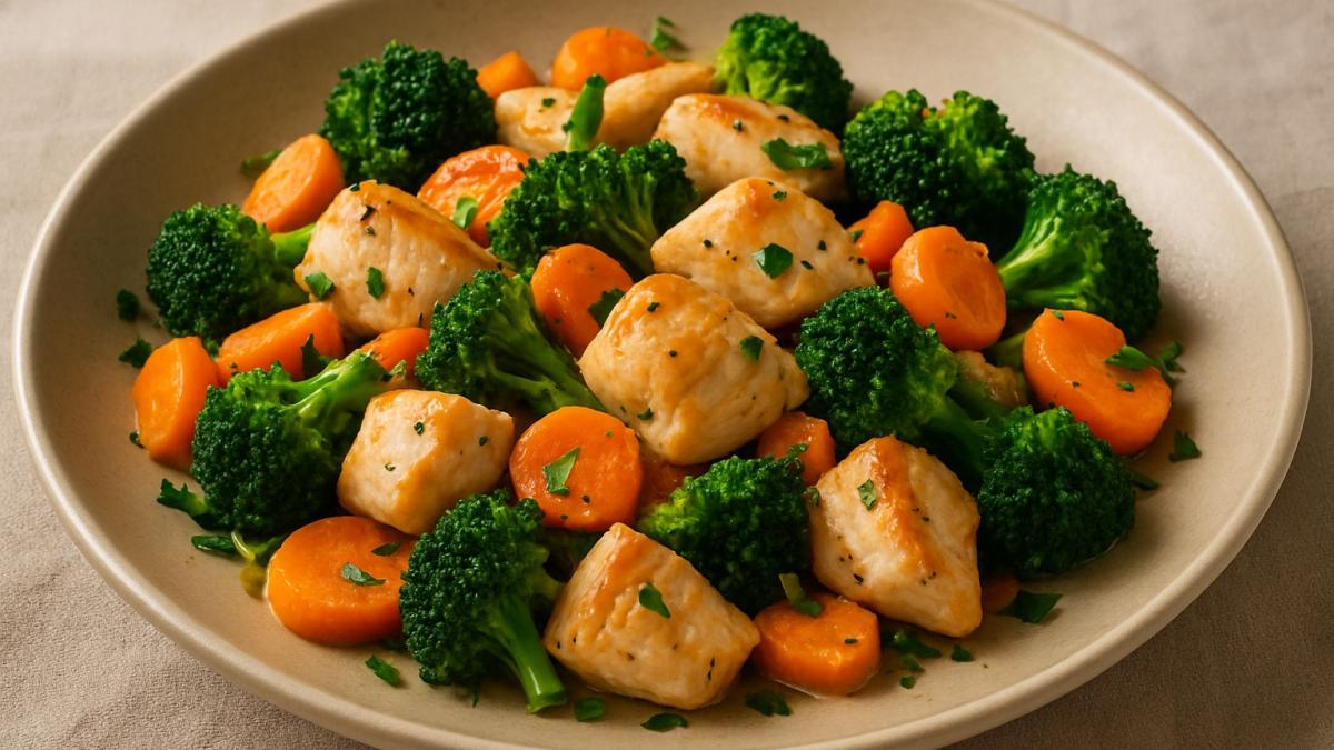 Куриное филе с брокколи и морковью