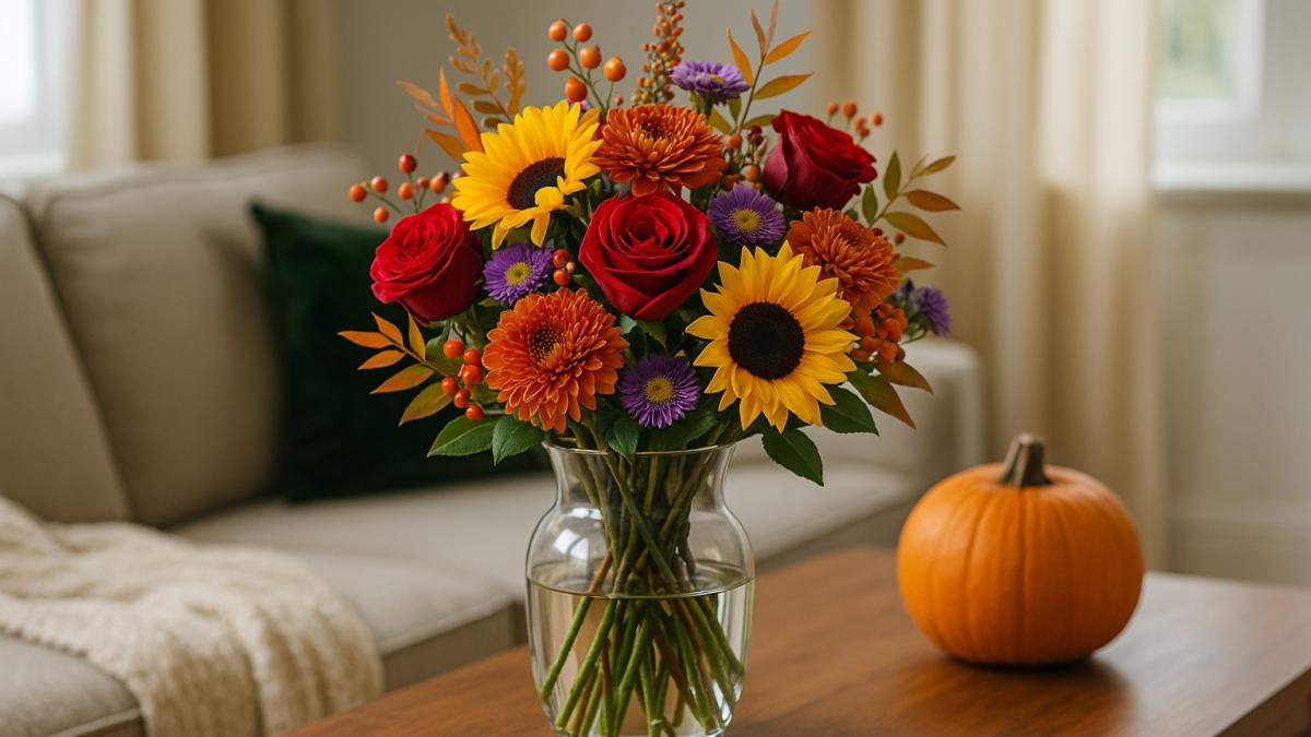 Цветы в вазе в гостиной