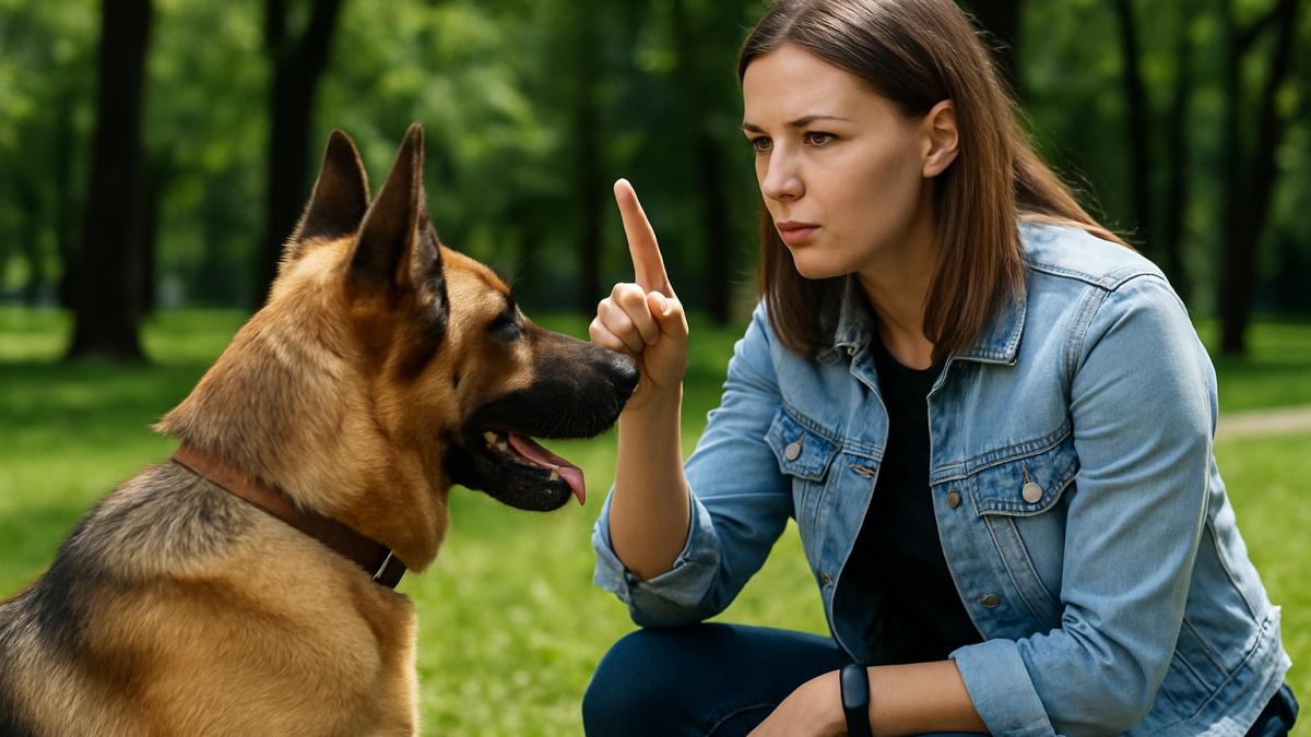 женщина учит собаку