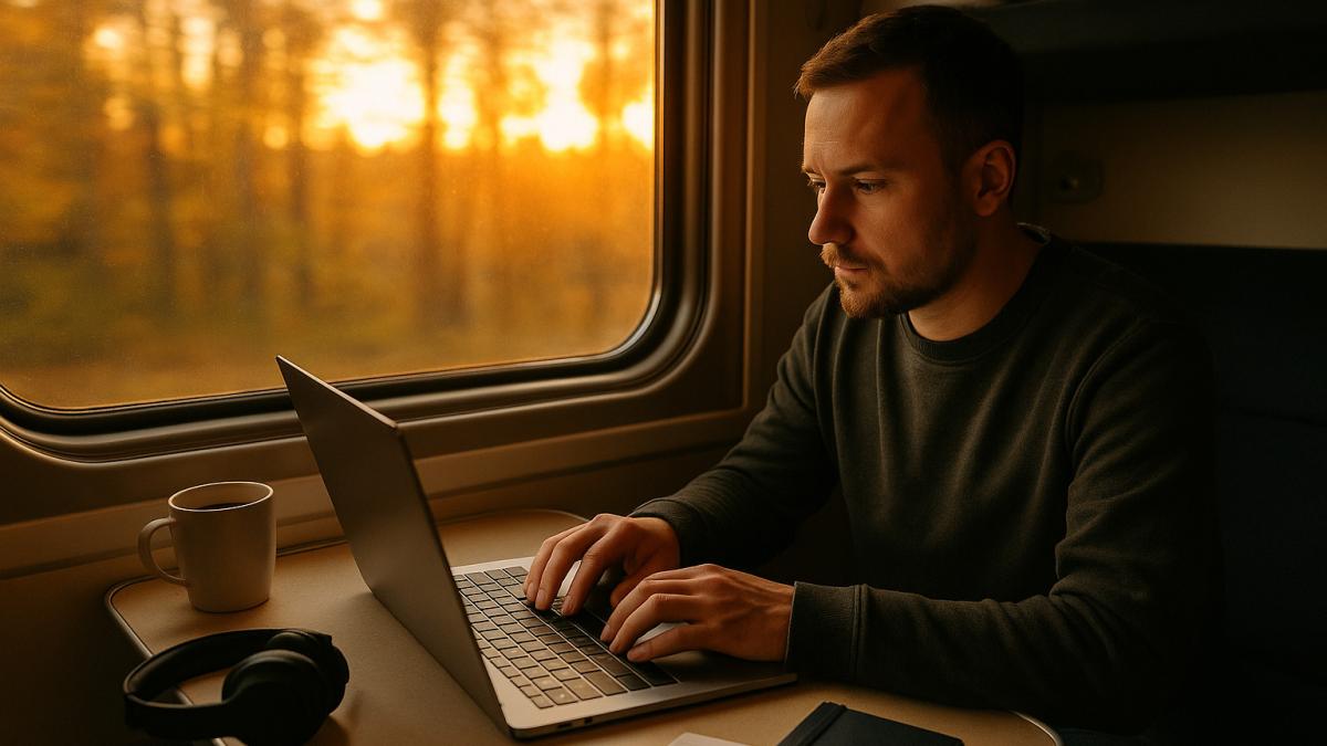 Работа в поезде с ноутбуком