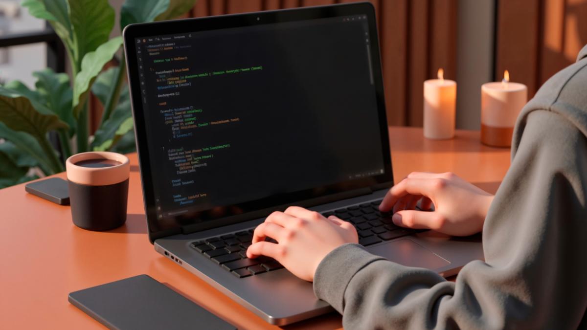 Человек работает за ноутбуком