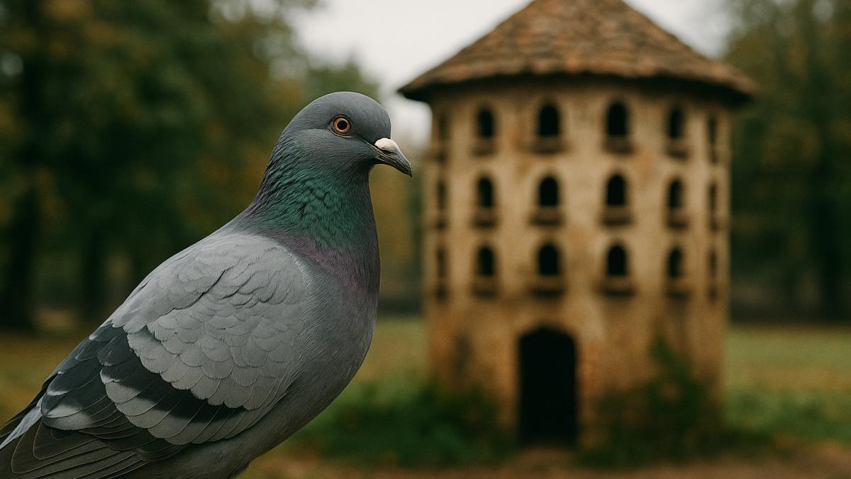 Голубь возле старинной голубятни