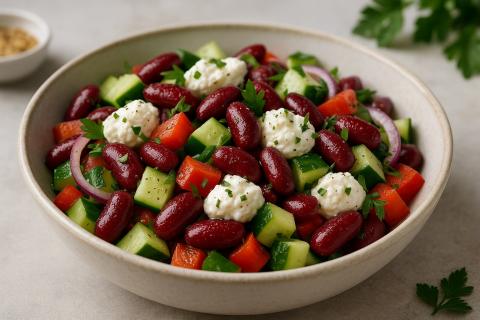 Салат с фасолью и крабовыми палочками готовится за 20 минут — повар