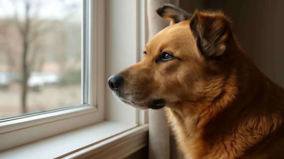 Собака смотрит в окно
