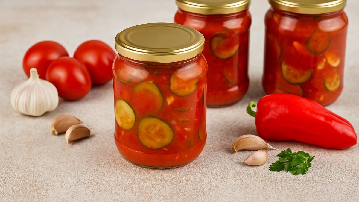 Огуречный салат в томатном маринаде Огуречный салат в томатном маринаде