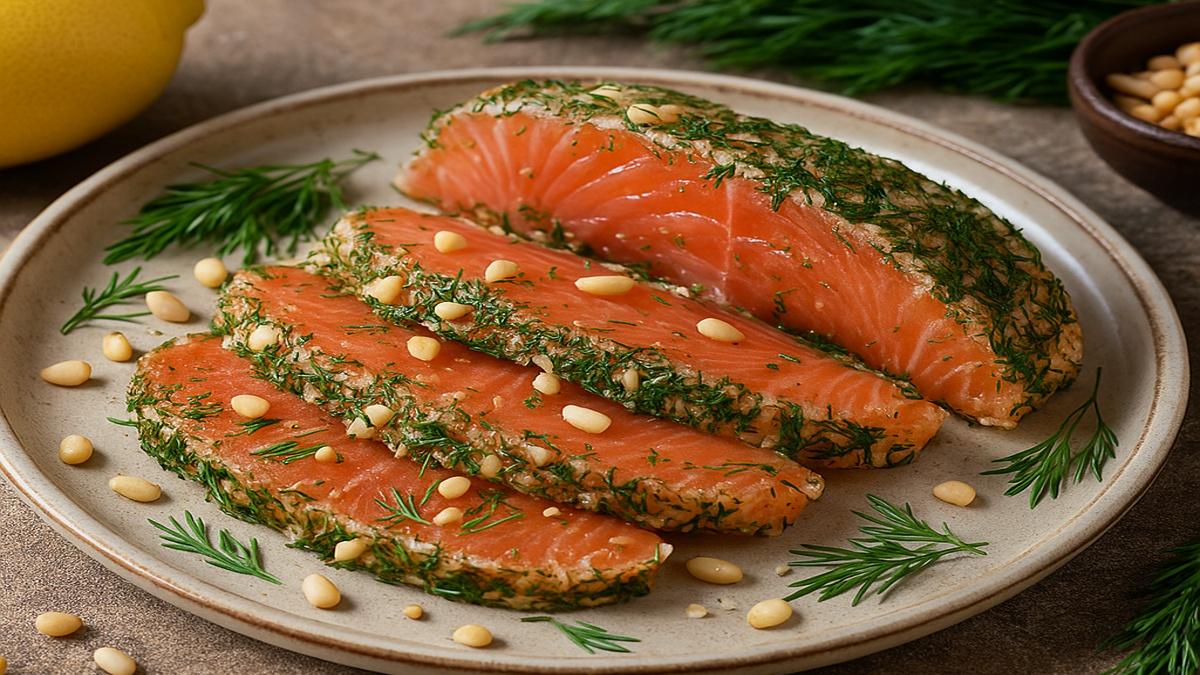 Солёная сёмга с кедровой стружкой и укропом Солёная сёмга с кедровой стружкой и укропом