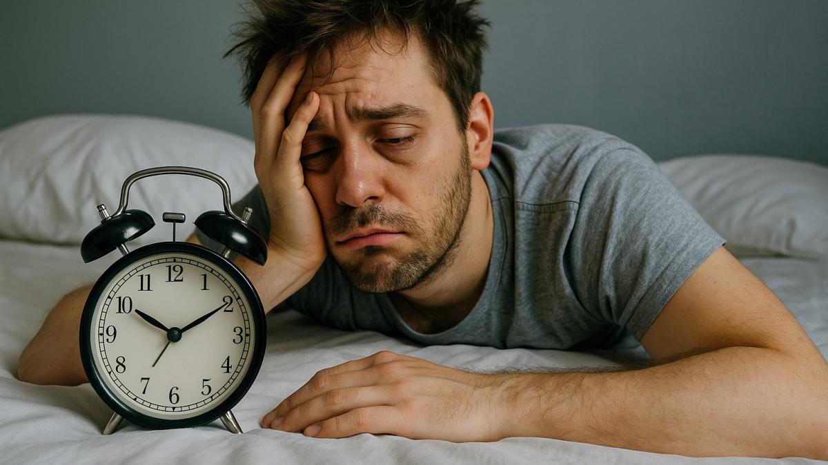 Сонный человек с будильником