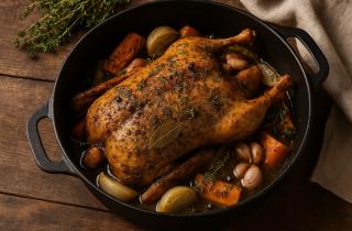 Запечённая утка с айвой и медово-горчичным маринадом сохраняет сочность — повар