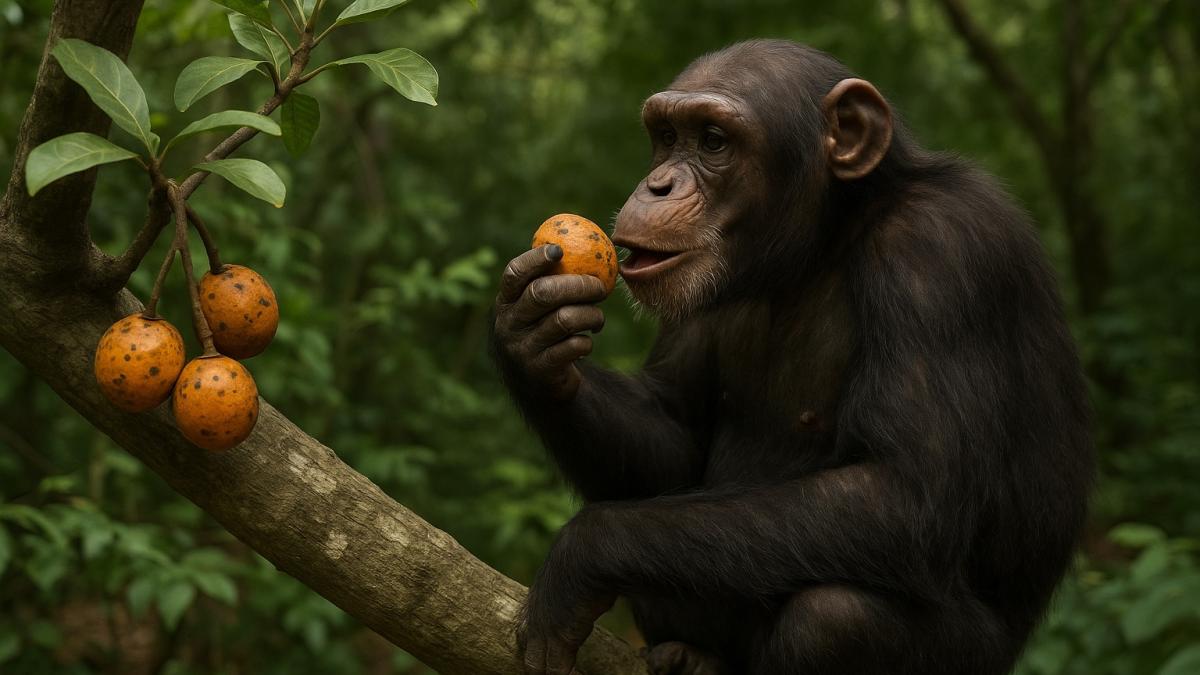 Шимпанзе с перебродившим фруктом