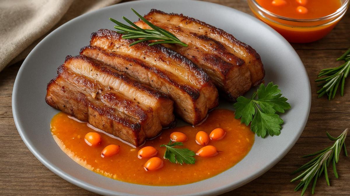 Свиная грудинка с облепиховым соусом