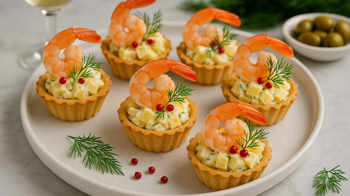 Тарталетки с креветками и ананасами